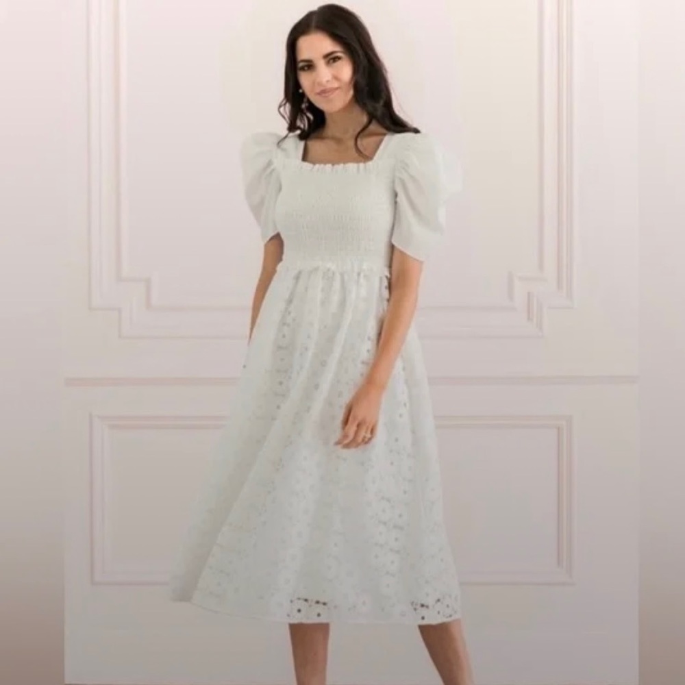 Rachel Parcell White Smocked Waist Prairie Dress Size Small